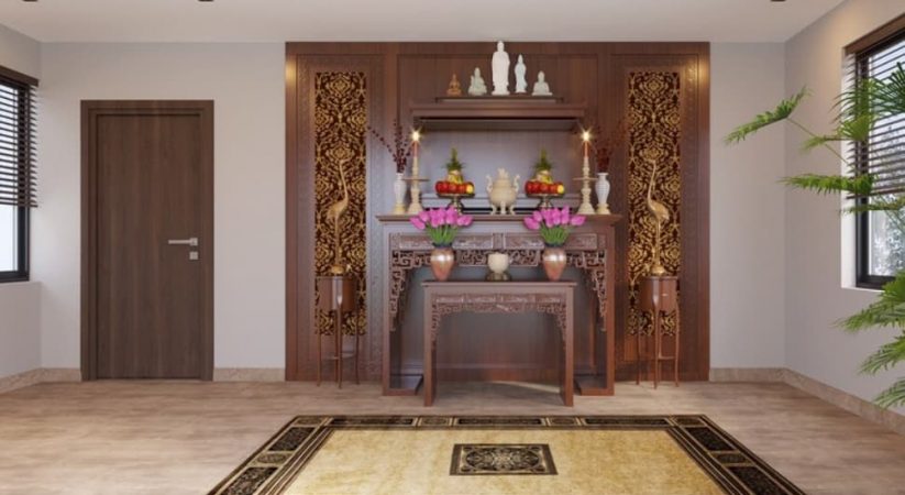 Top 3 mẫu trang trí phòng khách nhà cấp 4 có bàn thờ đơn giản, đẹp