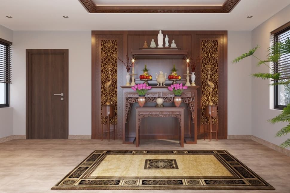 Top 10 mẫu trang trí phòng khách nhà cấp 4 có bàn thờ đẹp và sang trọng -  Kiến trúc Angcovat